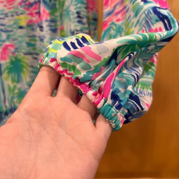 Lilly Pulitzer XS Silk Tunic Top Sailboat Palm Print Long Sleeve Blouse - Picture 10 of 10